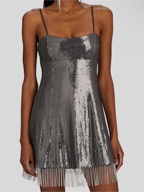 NICHOLAS Isabella Dress US 4 Gunmetal Sequin Fringe Mini Cocktail Party NWT